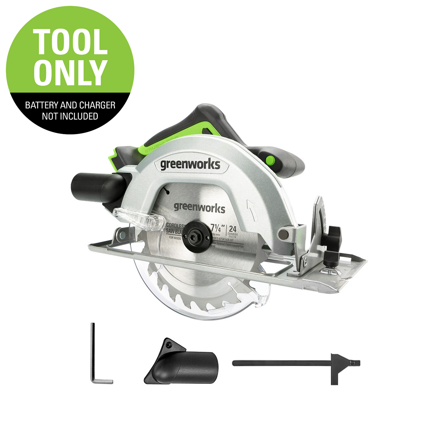 Greenworks 24V 7-1/4-Inch Brushless Circular Saw, Battery Not Included