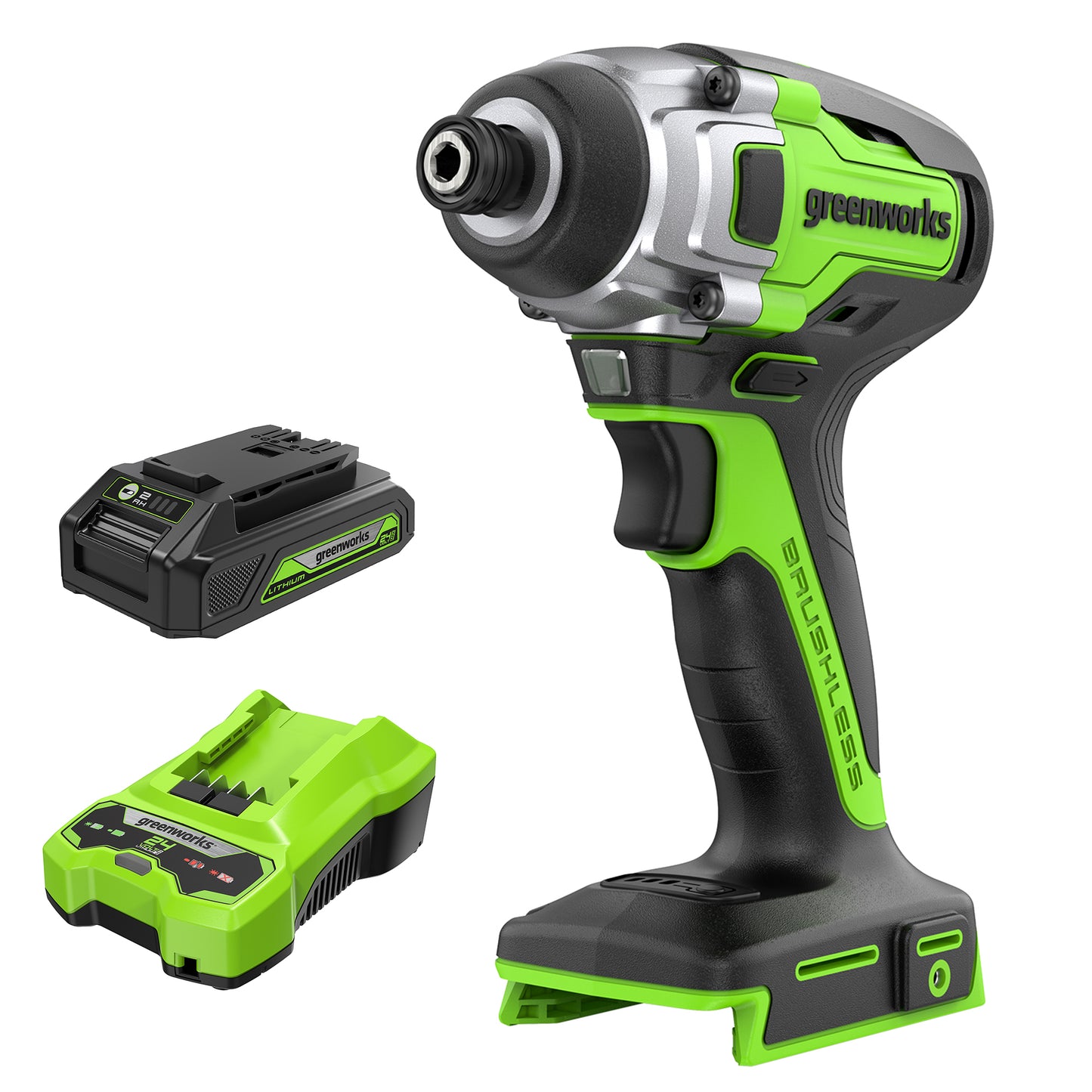 24V 1/4" 2650 in/lbs Brushless Impact Driver w/ 2.0Ah USB Battery & Charger