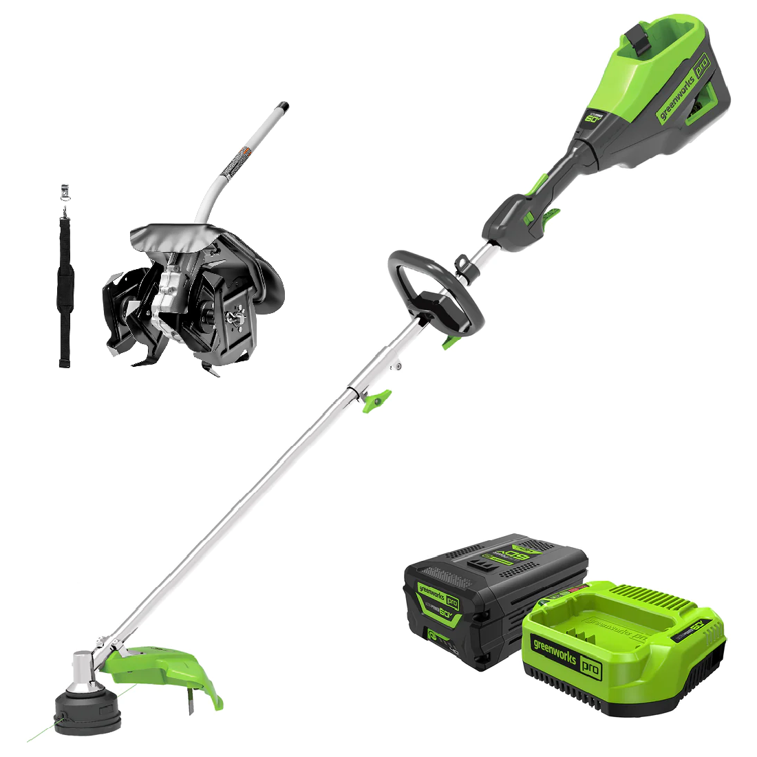 60V 16" Cordless Battery String Trimmer (Attachment Capable)and 10" Cultivator Attachment Combo Kit: 4.0 Ah Battery and Charger