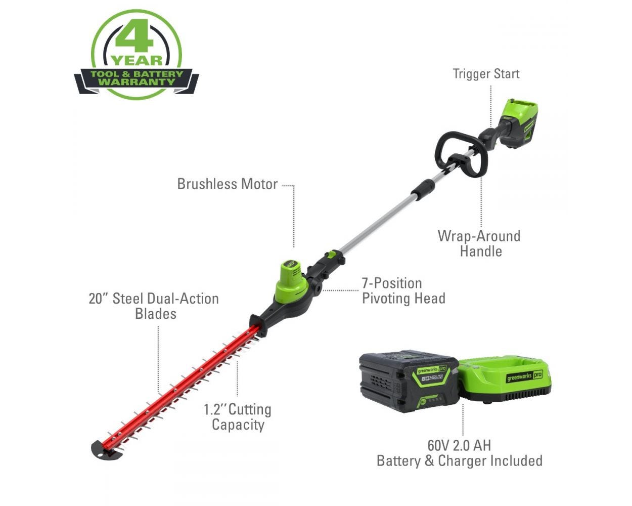 60V 20" Cordless Battery Pole Hedge Trimmer & 610 CFM Leaf Blower Combo Kit w/ 2.0Ah & 2.5Ah Battery & (2) Chargers