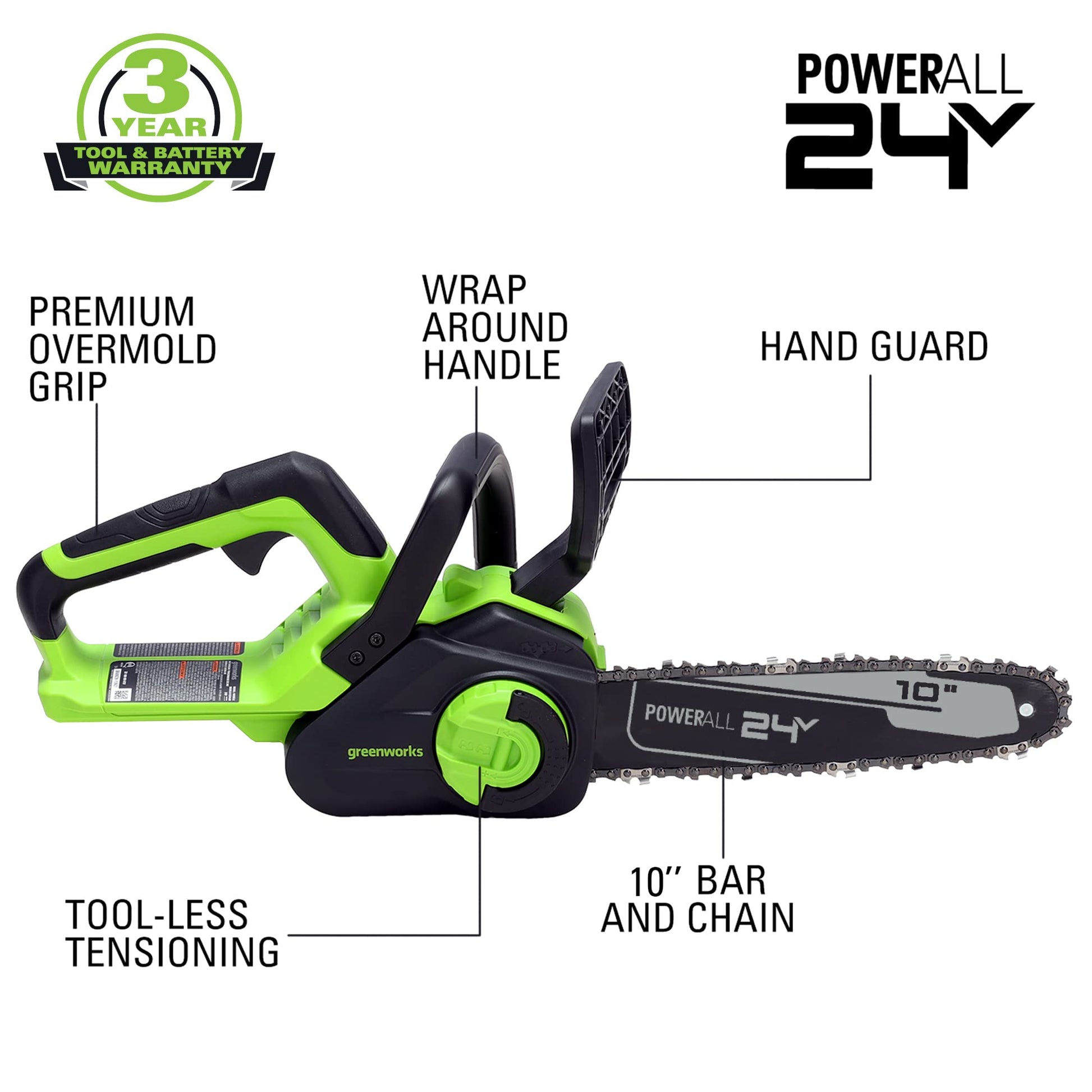 24V 10 Chainsaw, USB Battery, & Charger