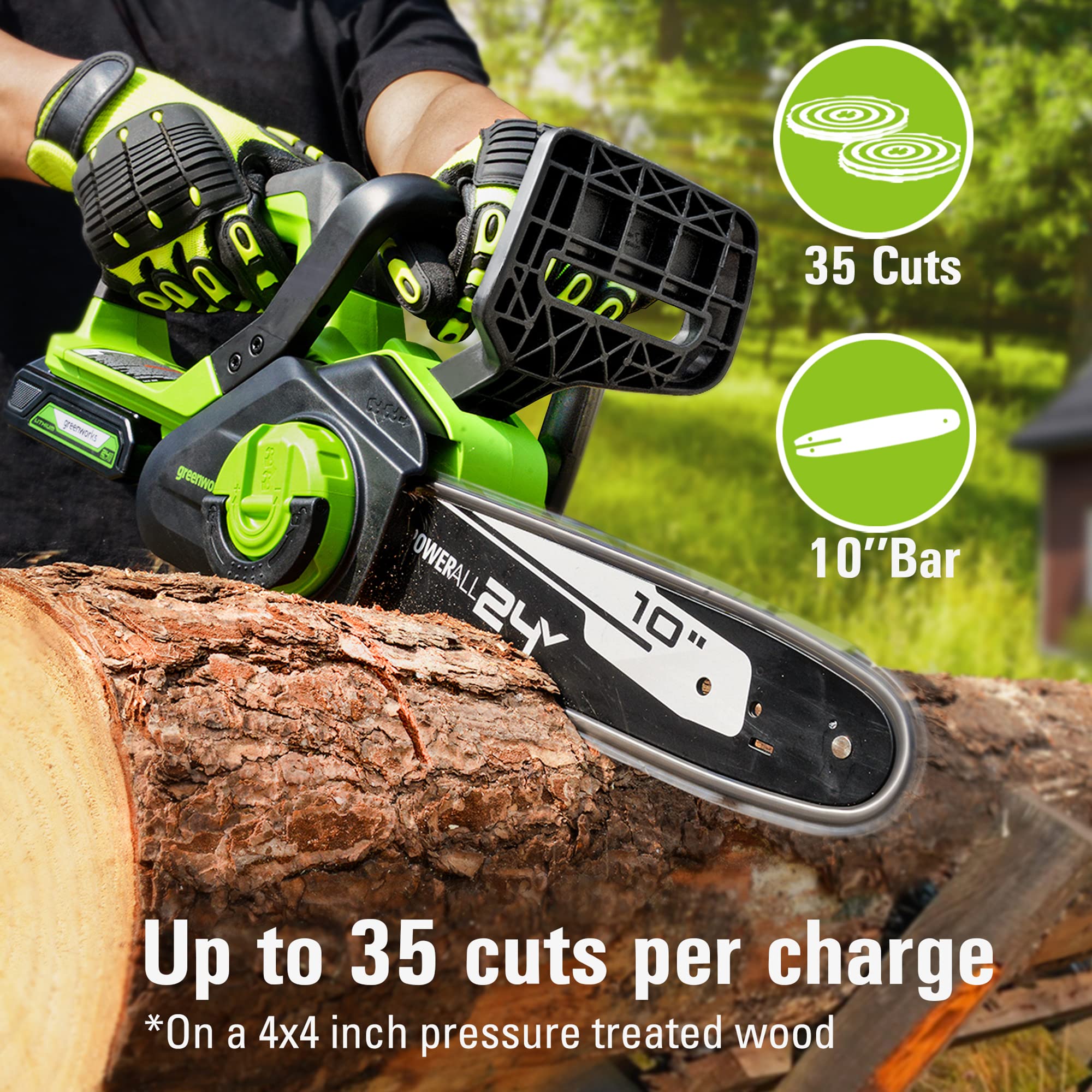 24V 10" Cordless Battery Chainsaw w/ 2.0Ah USB Battery & Charger