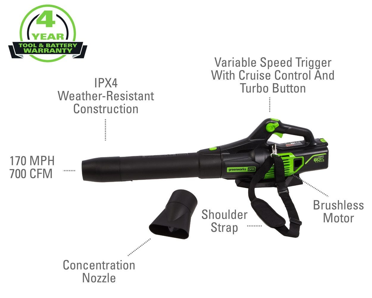 60V Cordless Leaf Blower | Greenworks X-Range